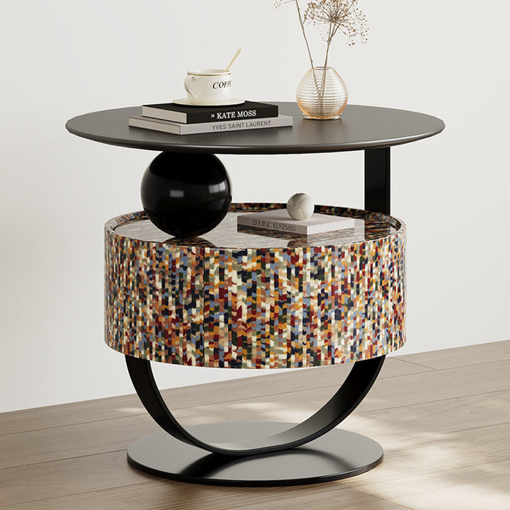 Modern Luxury Round Plywood Nightstand 1-Drawer For Bedroom