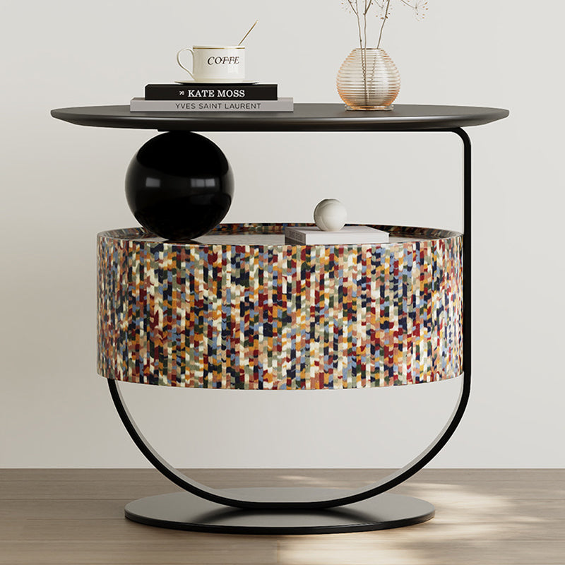 Modern Luxury Round Plywood Nightstand 1-Drawer For Bedroom