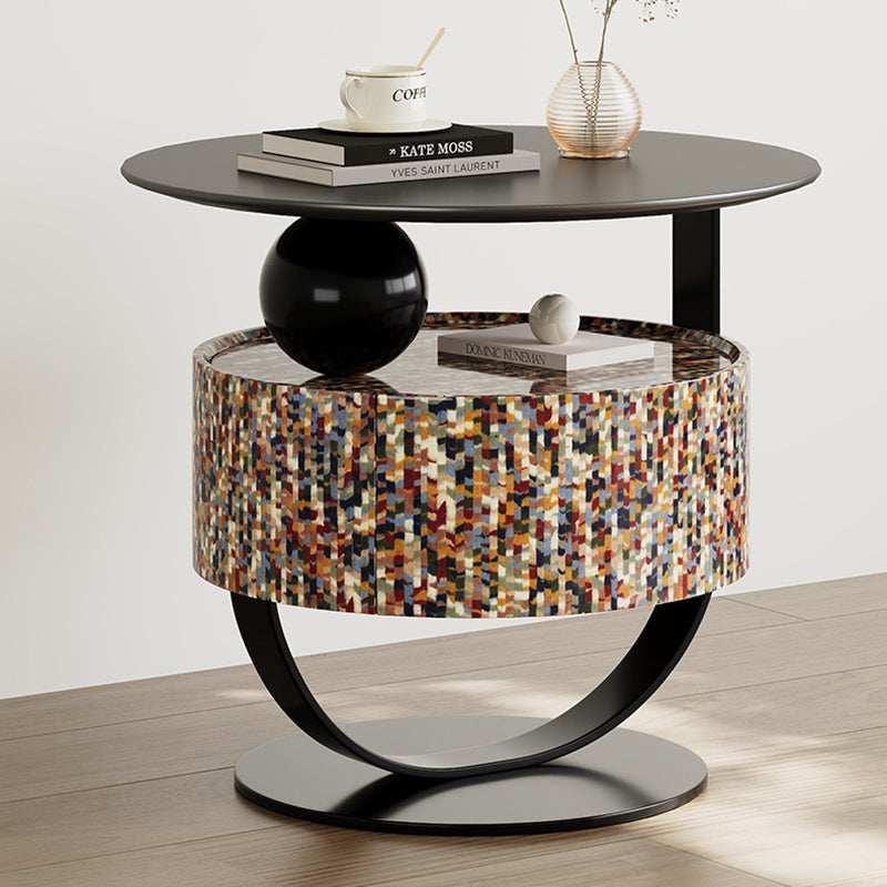 Modern Luxury Round Plywood Nightstand 1-Drawer For Bedroom