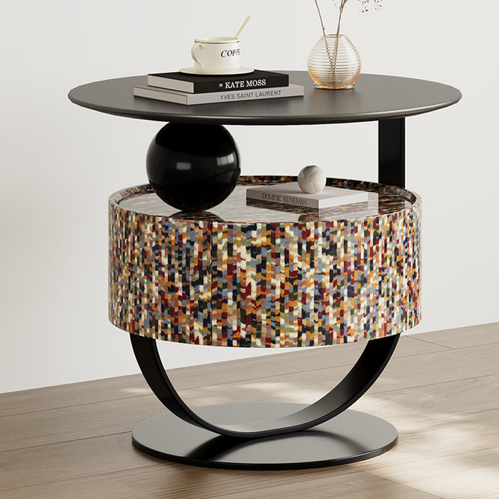 Modern Luxury Round Plywood Nightstand 1-Drawer For Bedroom
