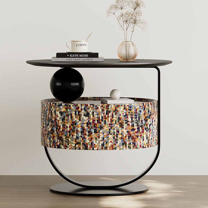 Modern Luxury Round Plywood Nightstand 1-Drawer For Bedroom