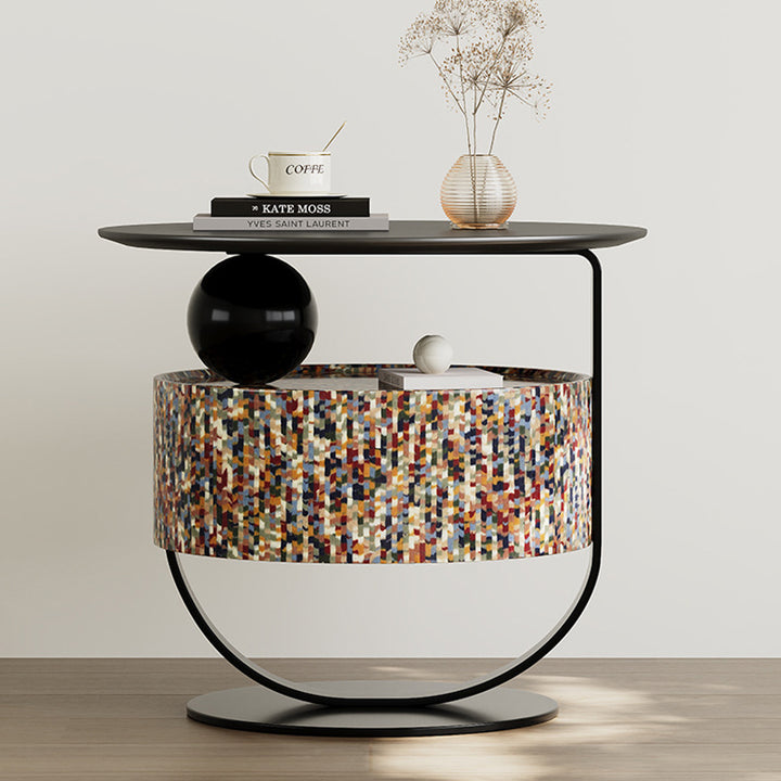 Modern Luxury Round Plywood Nightstand 1-Drawer For Bedroom