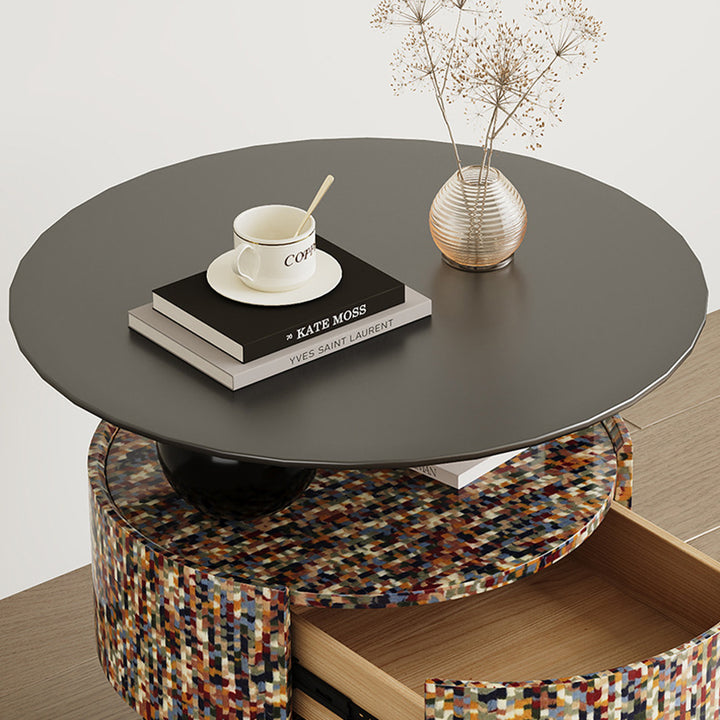 Modern Luxury Round Plywood Nightstand 1-Drawer For Bedroom