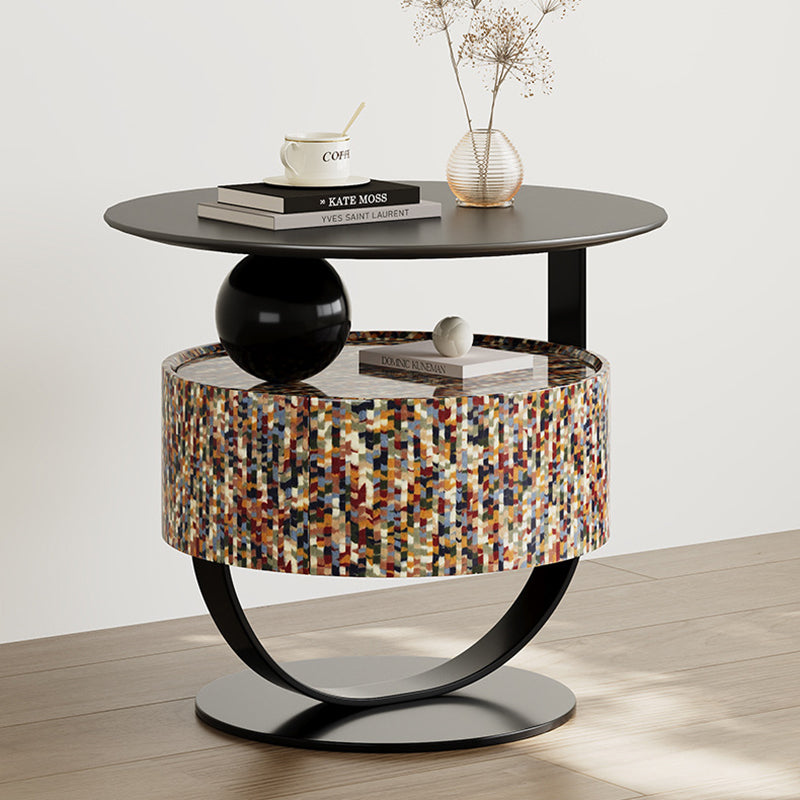 Modern Luxury Round Plywood Nightstand 1-Drawer For Bedroom
