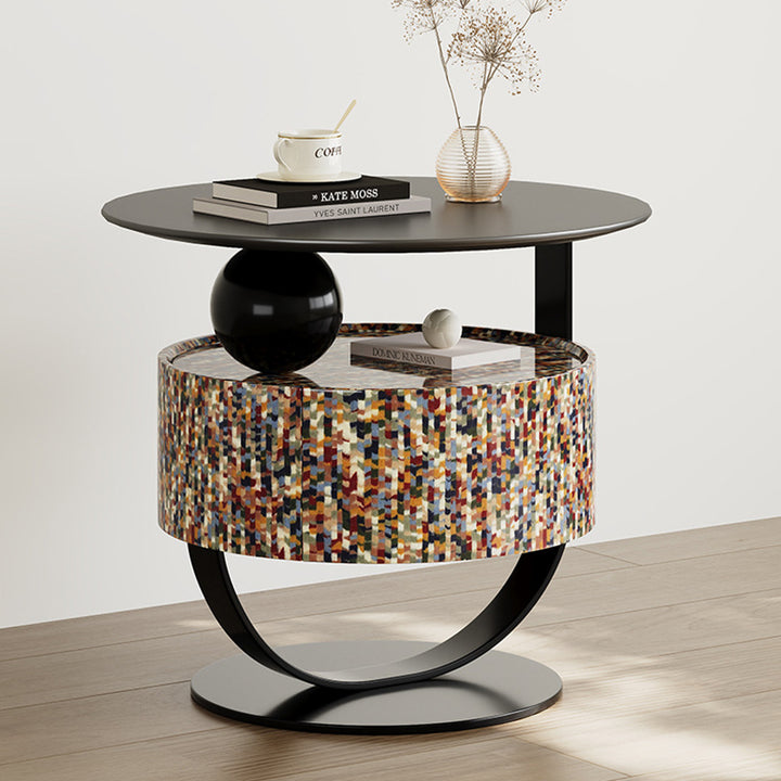 Modern Luxury Round Plywood Nightstand 1-Drawer For Bedroom
