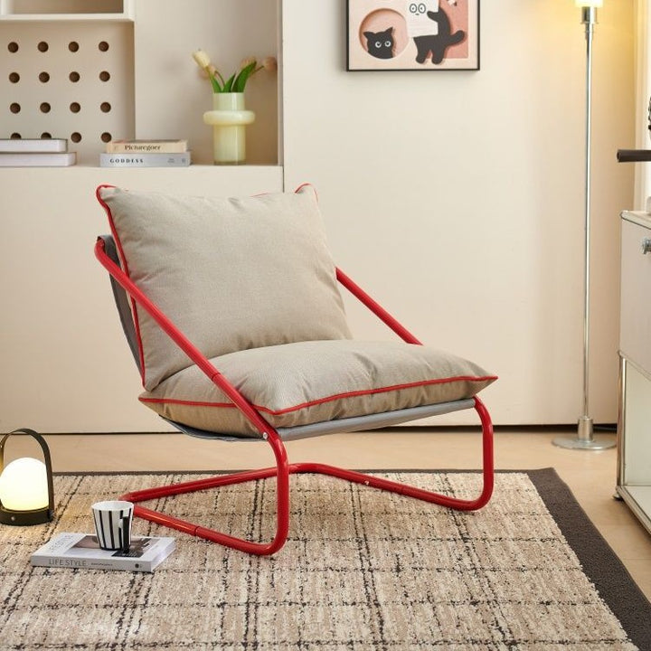 Modern Minimalist Curved Metal PP Cotton Fabric Accent Chair Backrest Armrest For Living Room
