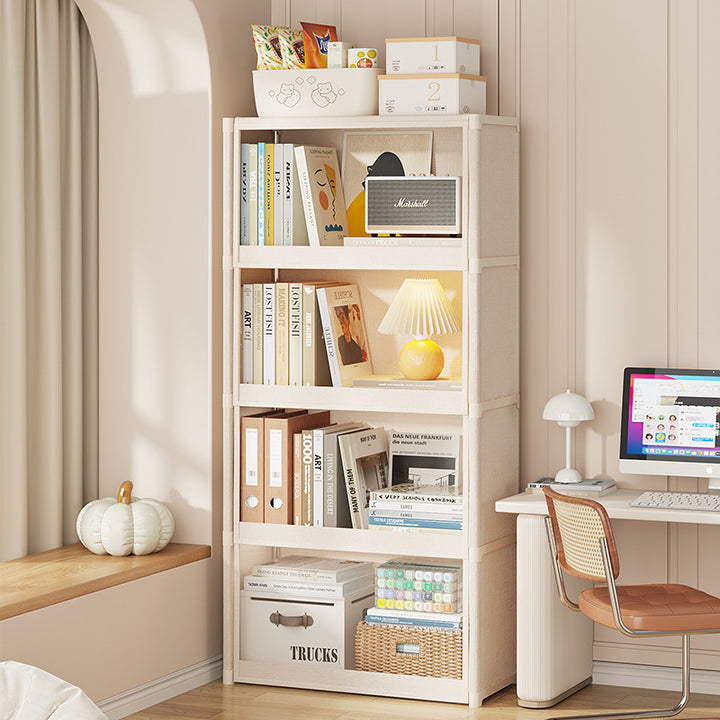 Modern Minimalist Rectangular Non-woven Fabric PET Carbon Steel Bookshelves 3/4-Tier For Living Room