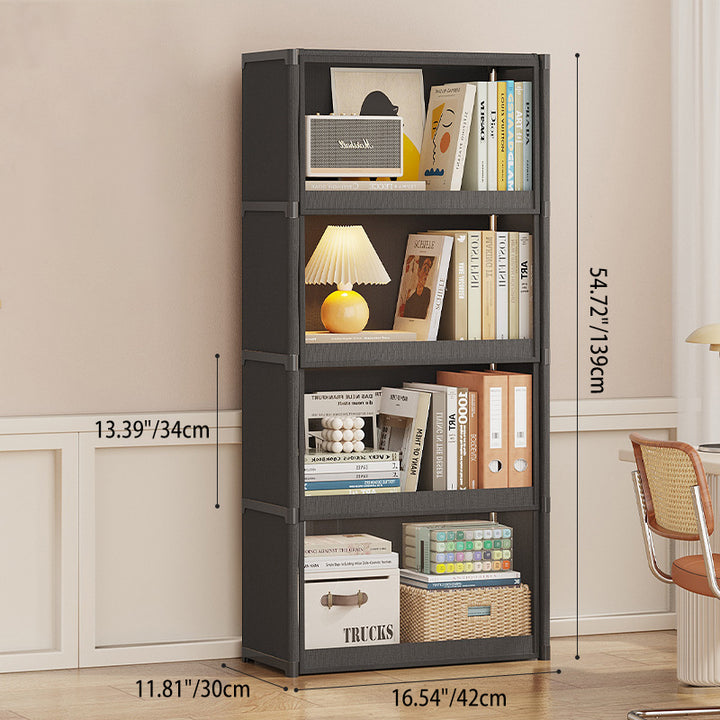 Modern Minimalist Rectangular Non-woven Fabric PET Carbon Steel Bookshelves 3/4-Tier For Living Room
