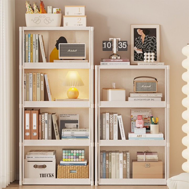 Modern Minimalist Rectangular Non-woven Fabric PET Carbon Steel Bookshelves 3/4-Tier For Living Room