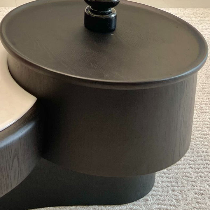 Table basse de luxe moderne ronde en pierre microcristalline, panneau de fibres à densité moyenne, bois massif, 1 tiroir et 1 placard pour salon 