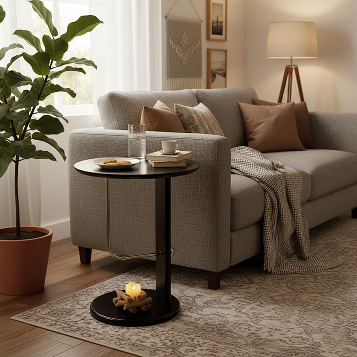 Traditioneller Vintage Runder Massivholz Edelstahl Beistelltisch Für Wohnzimmer 