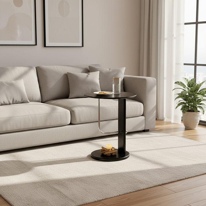 Traditioneller Vintage Runder Massivholz Edelstahl Beistelltisch Für Wohnzimmer 
