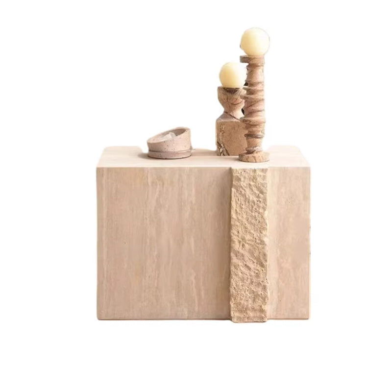 Mesa Auxiliar Rectangular de Lujo Moderno de Travertino Natural para Sala de Estar 