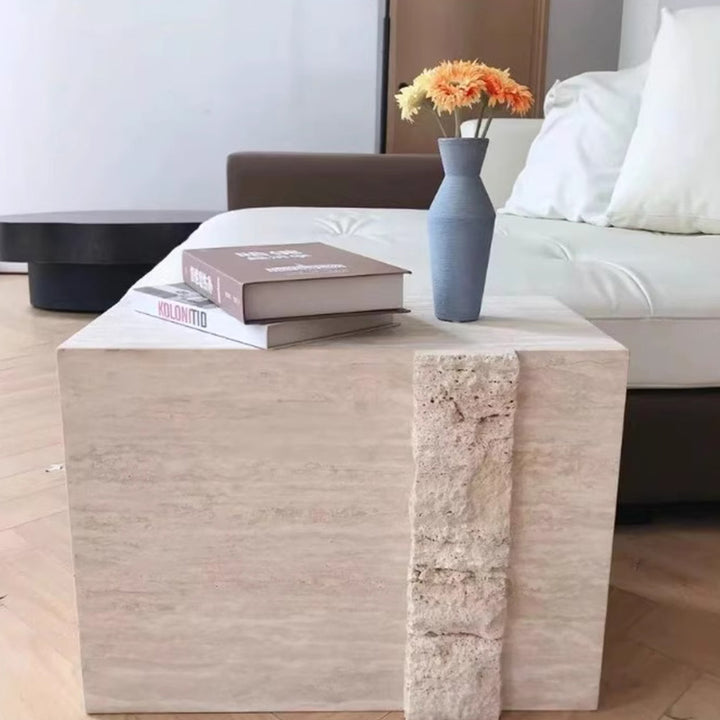 Mesa Auxiliar Rectangular de Lujo Moderno de Travertino Natural para Sala de Estar 