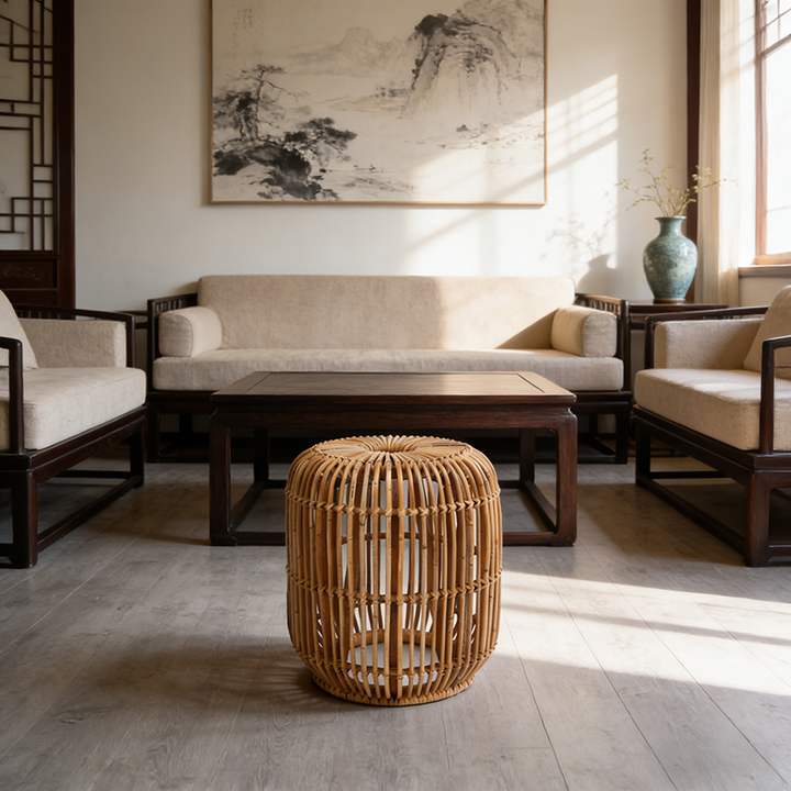 Moderner minimalistischer Bambus-Rattan-Outdoor-Beistelltisch Leicht, langlebig, umweltfreundlich & atmungsaktives Design für Terrasse und Garten 