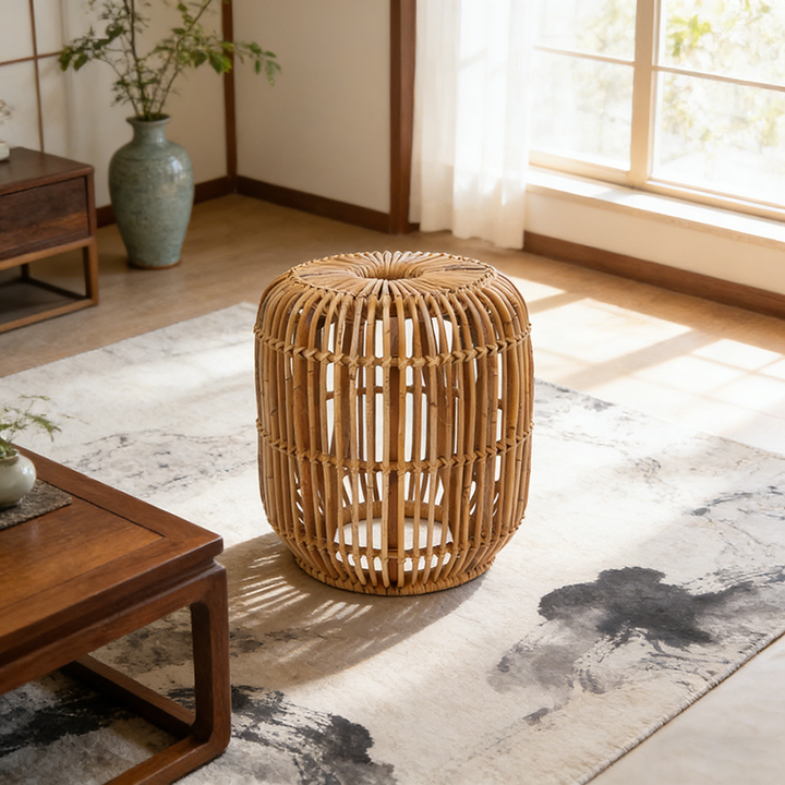 Moderner minimalistischer Bambus-Rattan-Outdoor-Beistelltisch Leicht, langlebig, umweltfreundlich & atmungsaktives Design für Terrasse und Garten 