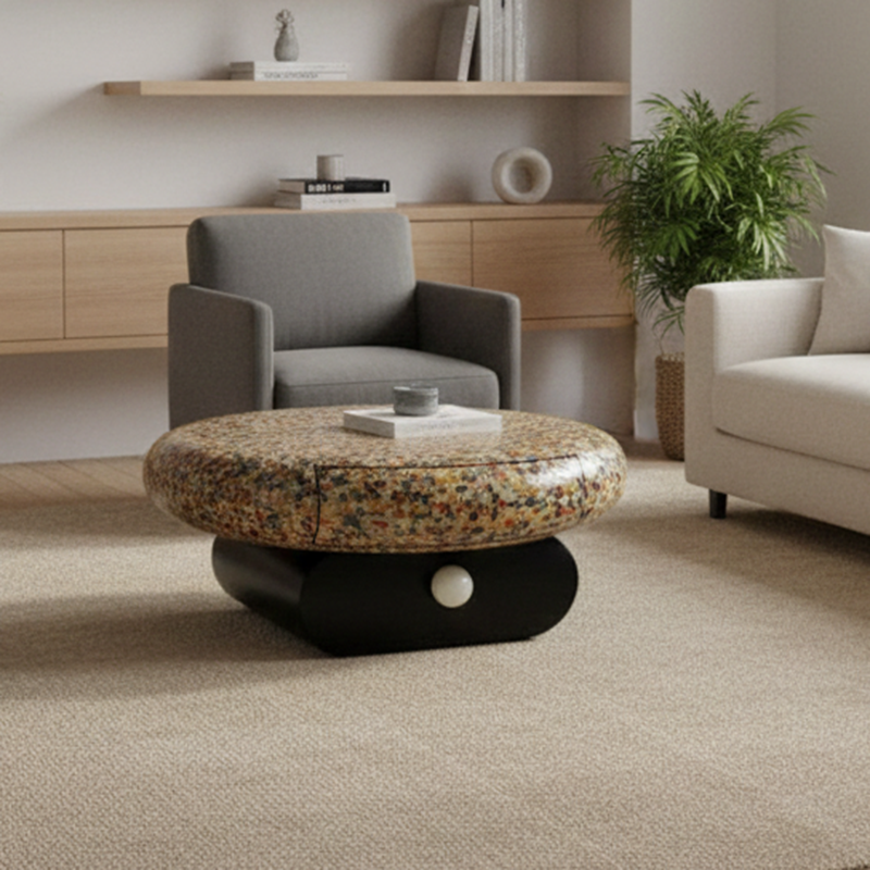 Modern Luxury Round Medium Density Fiberboard Coffee Table 2-Drawer For Living Room