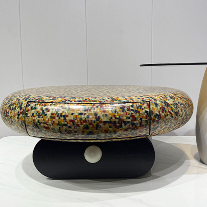 Modern Luxury Round Medium Density Fiberboard Coffee Table 2-Drawer For Living Room
