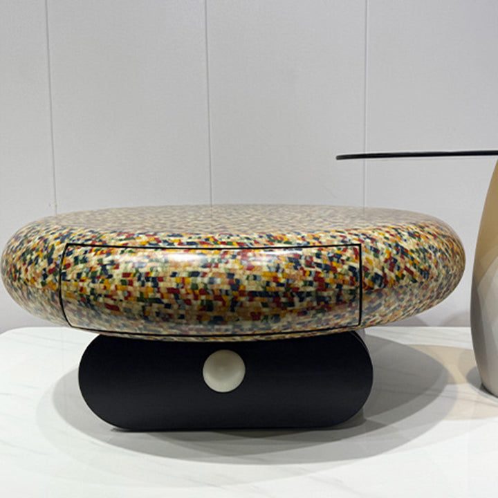 Modern Luxury Round Medium Density Fiberboard Coffee Table 2-Drawer For Living Room