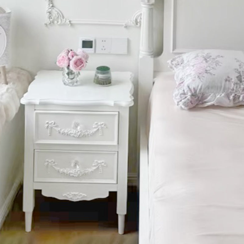 Moderna mesita de noche rectangular de madera maciza con 4 patas y 2 cajones para dormitorio 