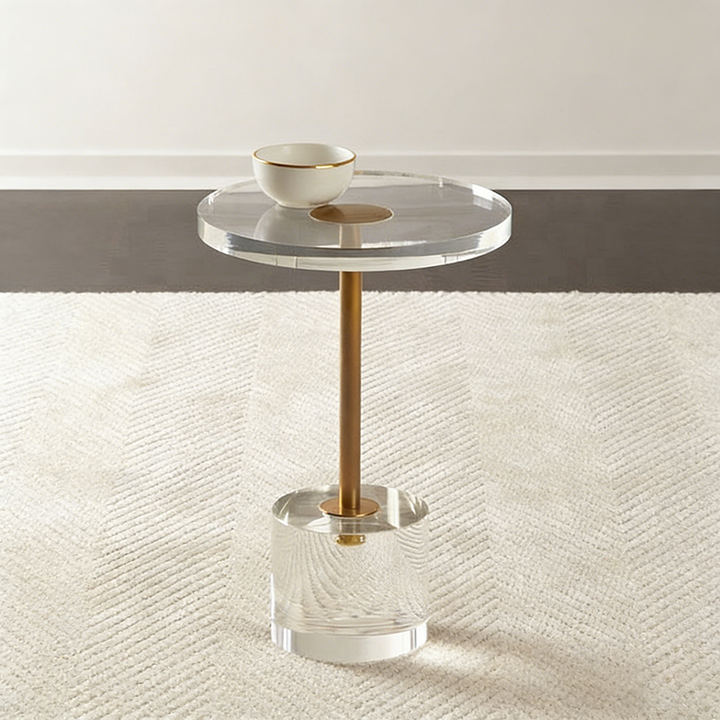 Moderner minimalistischer runder Acryl-Metall-Beistelltisch für das Wohnzimmer 