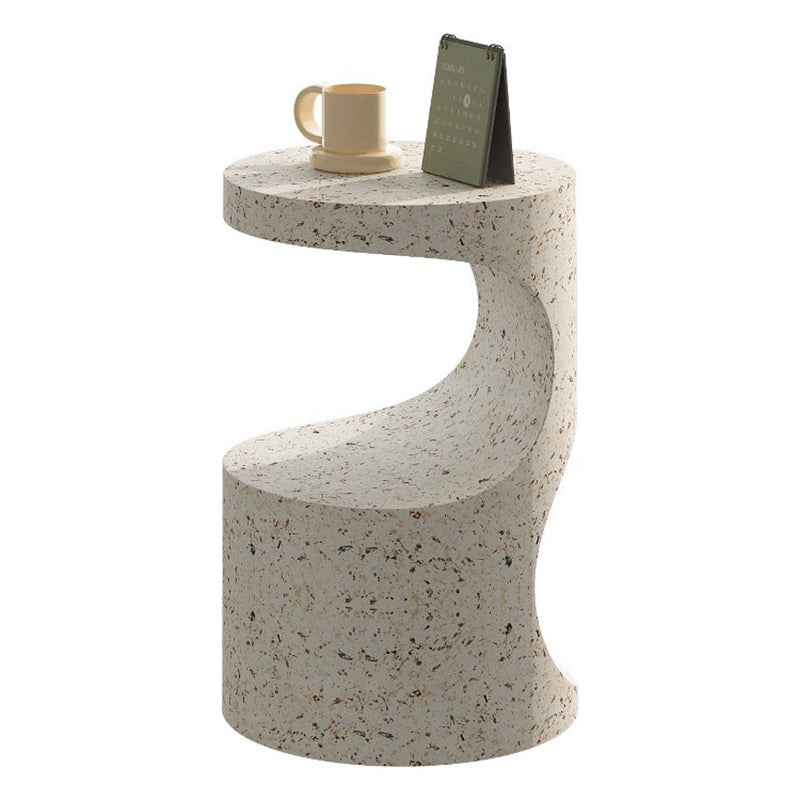 Modern Luxury Round Curved Iron Side Table 2-Tier Terrazzo Finish For Living Room