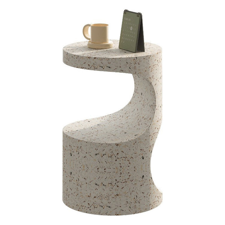 Modern Luxury Round Curved Iron Side Table 2-Tier Terrazzo Finish For Living Room