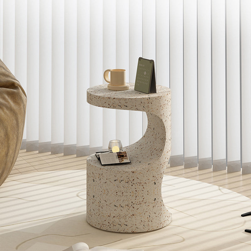 Modern Luxury Round Curved Iron Side Table 2-Tier Terrazzo Finish For Living Room