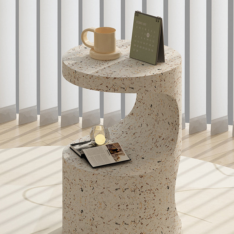 Modern Luxury Round Curved Iron Side Table 2-Tier Terrazzo Finish For Living Room