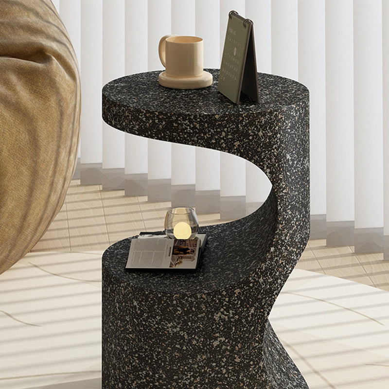 Modern Luxury Round Curved Iron Side Table 2-Tier Terrazzo Finish For Living Room