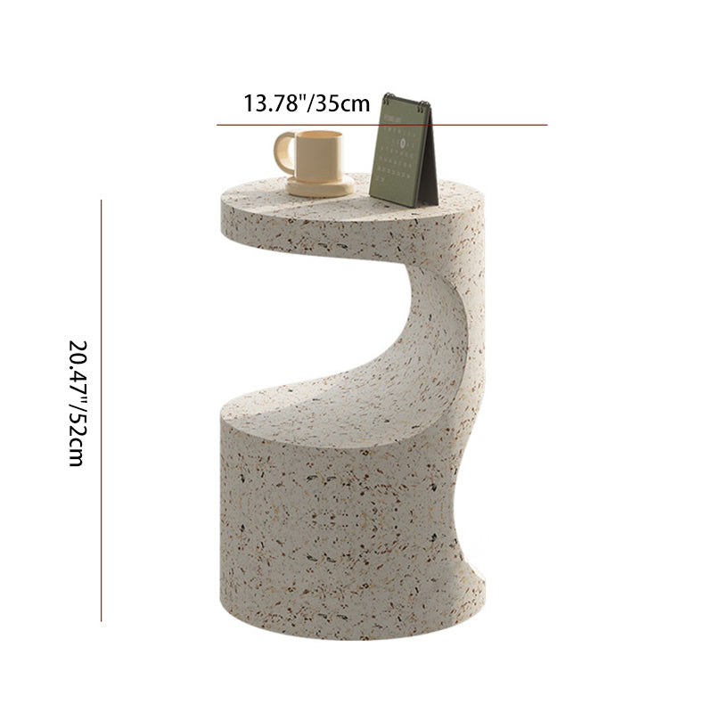 Modern Luxury Round Curved Iron Side Table 2-Tier Terrazzo Finish For Living Room