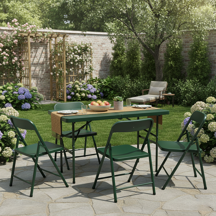 Modern Minimalist Rectangular Plastic Steel Dining Table 4-Leg Foldable For Garden