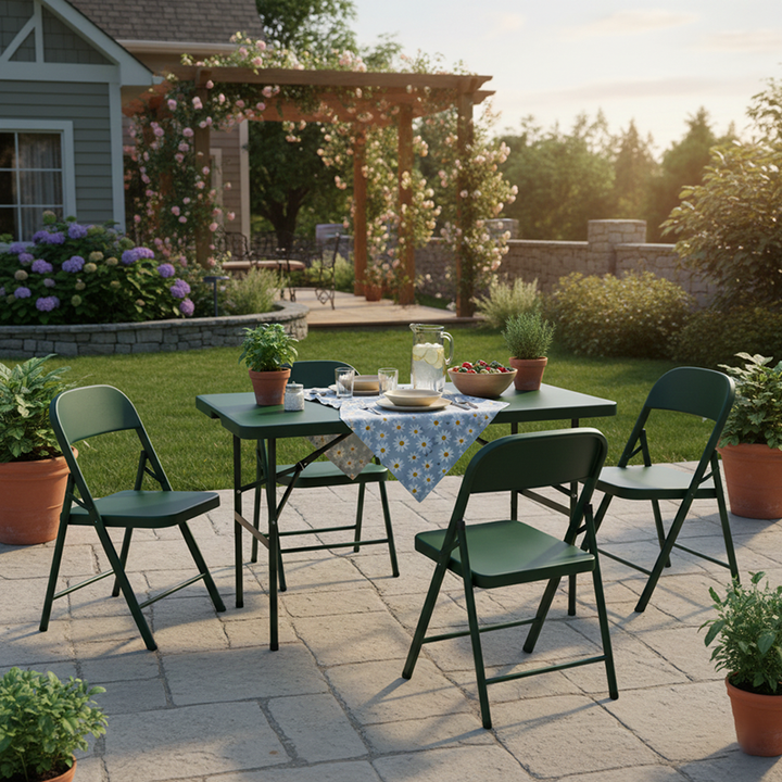 Modern Minimalist Rectangular Plastic Steel Dining Table 4-Leg Foldable For Garden