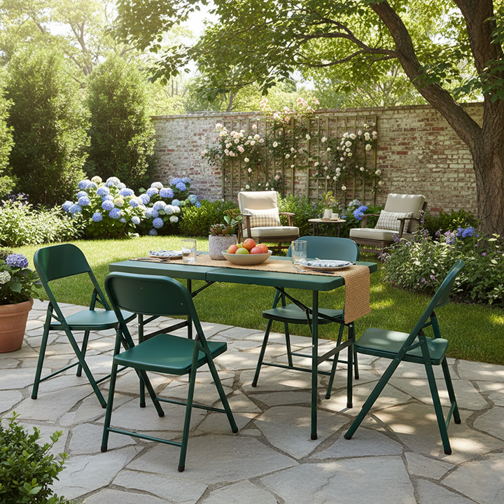 Modern Minimalist Rectangular Plastic Steel Dining Table 4-Leg Foldable For Garden
