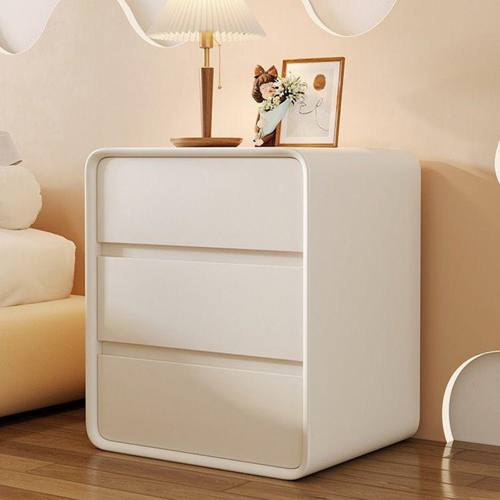 Modern Minimalist Rectangular Solid Wood Microfiber Leather Eco-Friendly Panel Nightstand 3-Drawer For Bedroom