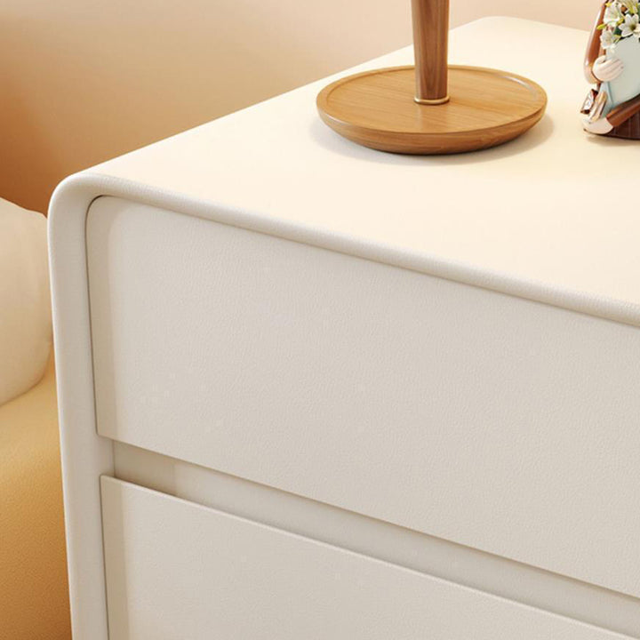 Modern Minimalist Rectangular Solid Wood Microfiber Leather Eco-Friendly Panel Nightstand 3-Drawer For Bedroom