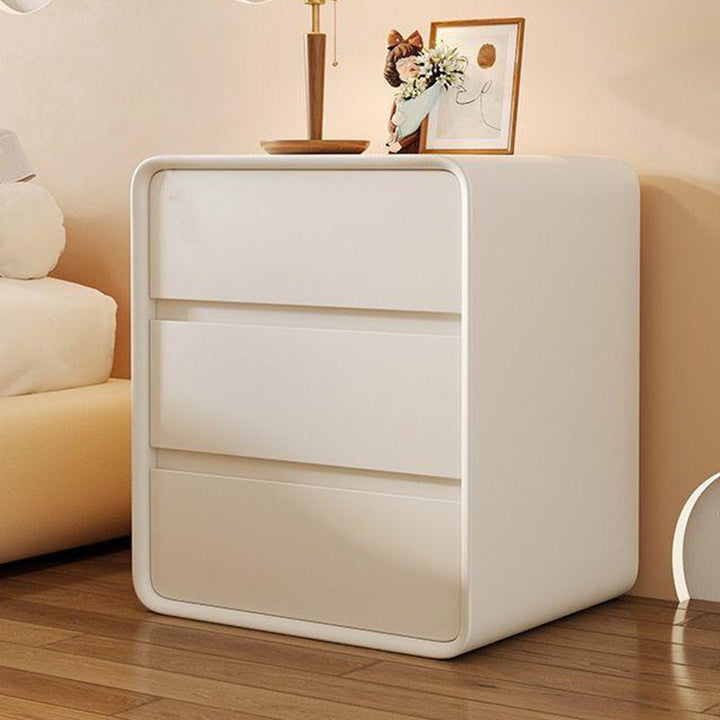 Modern Minimalist Rectangular Solid Wood Microfiber Leather Eco-Friendly Panel Nightstand 3-Drawer For Bedroom