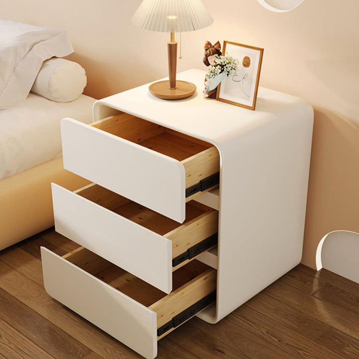 Modern Minimalist Rectangular Solid Wood Microfiber Leather Eco-Friendly Panel Nightstand 3-Drawer For Bedroom