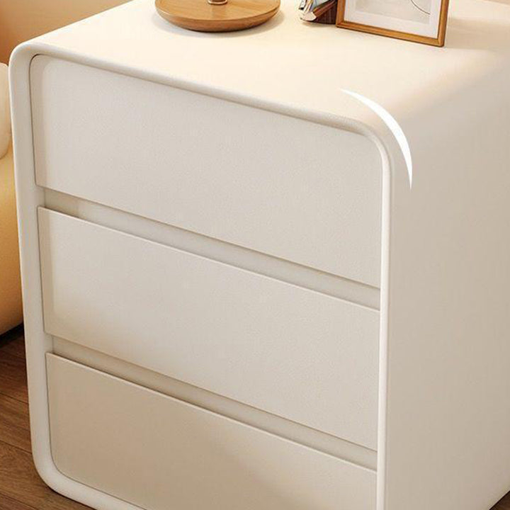 Modern Minimalist Rectangular Solid Wood Microfiber Leather Eco-Friendly Panel Nightstand 3-Drawer For Bedroom