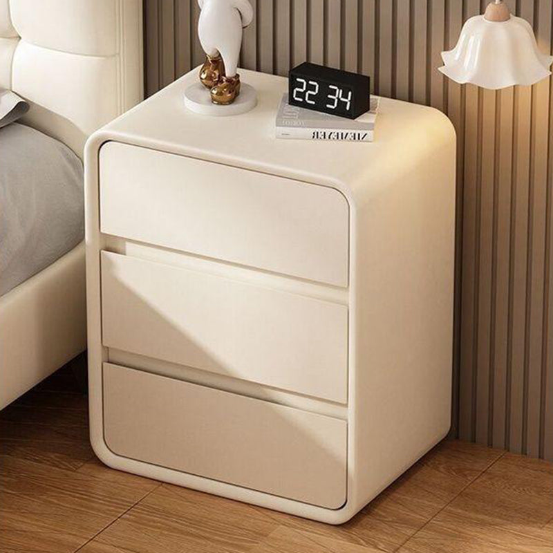 Modern Minimalist Rectangular Solid Wood Microfiber Leather Eco-Friendly Panel Nightstand 3-Drawer For Bedroom