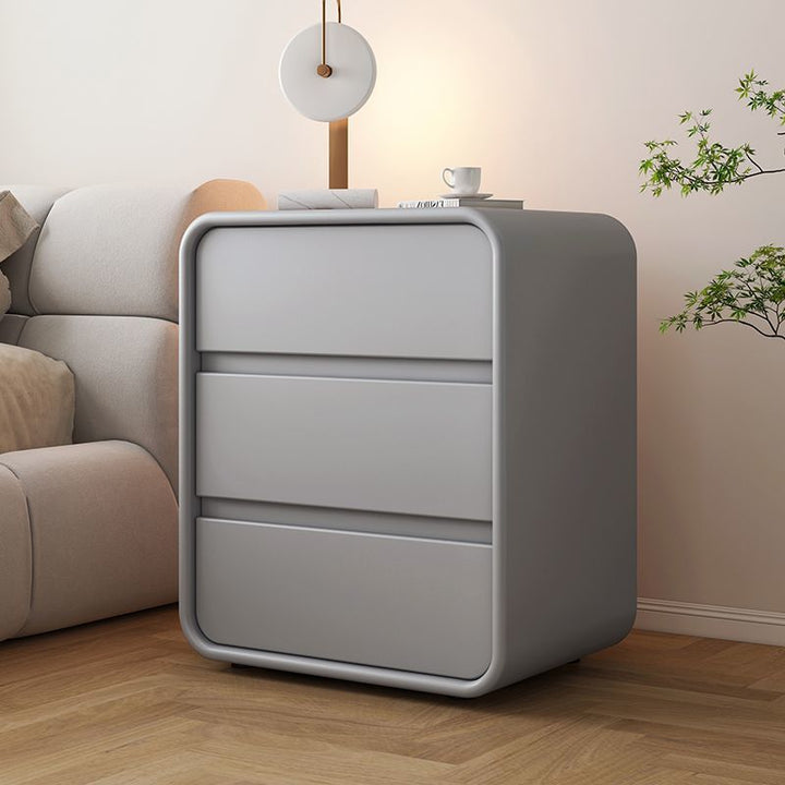 Modern Minimalist Rectangular Solid Wood Microfiber Leather Eco-Friendly Panel Nightstand 3-Drawer For Bedroom