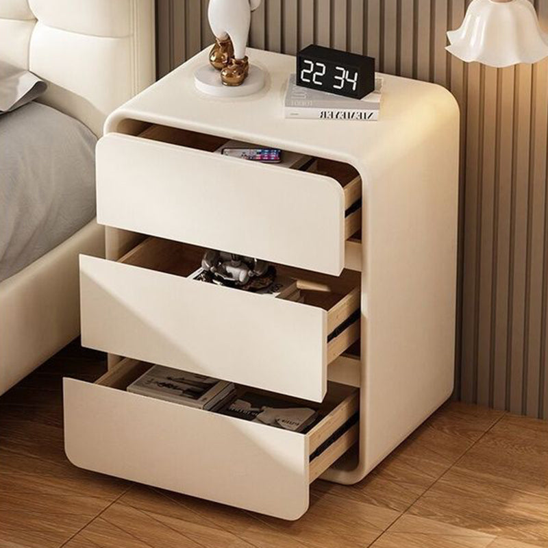 Modern Minimalist Rectangular Solid Wood Microfiber Leather Eco-Friendly Panel Nightstand 3-Drawer For Bedroom