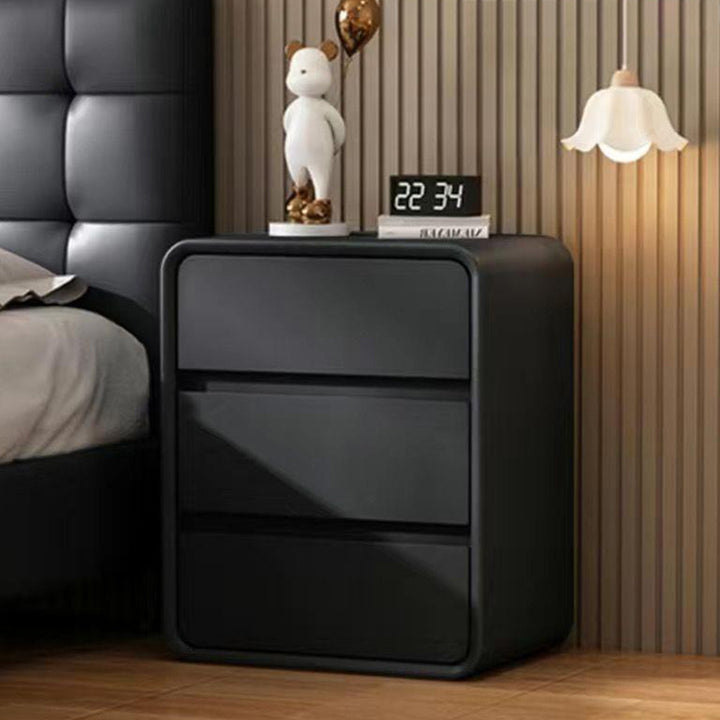 Modern Minimalist Rectangular Solid Wood Microfiber Leather Eco-Friendly Panel Nightstand 3-Drawer For Bedroom
