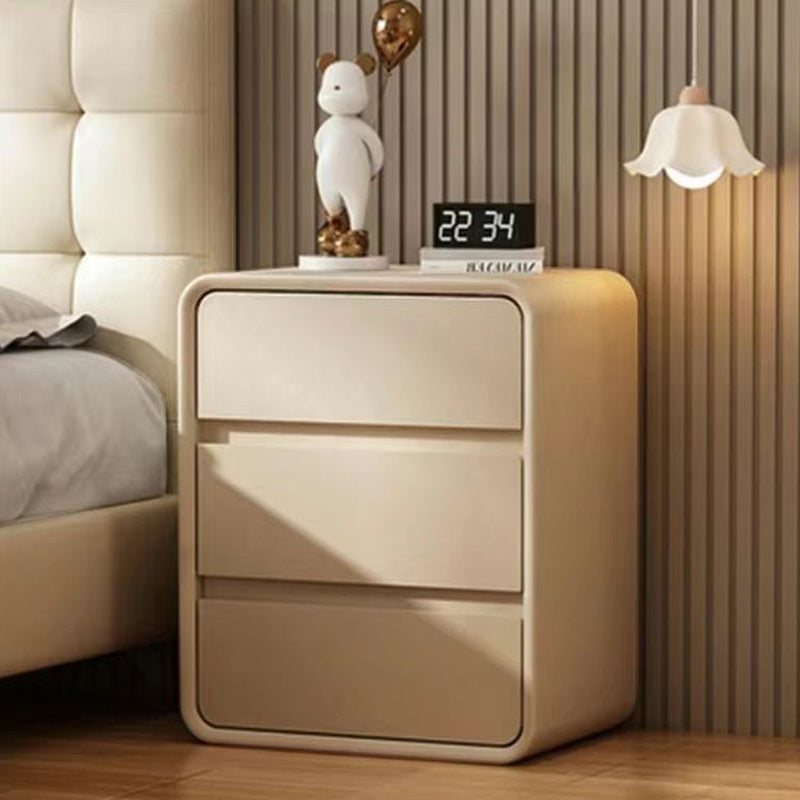 Modern Minimalist Rectangular Solid Wood Microfiber Leather Eco-Friendly Panel Nightstand 3-Drawer For Bedroom