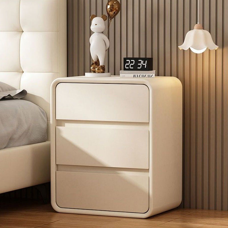 Modern Minimalist Rectangular Solid Wood Microfiber Leather Eco-Friendly Panel Nightstand 3-Drawer For Bedroom