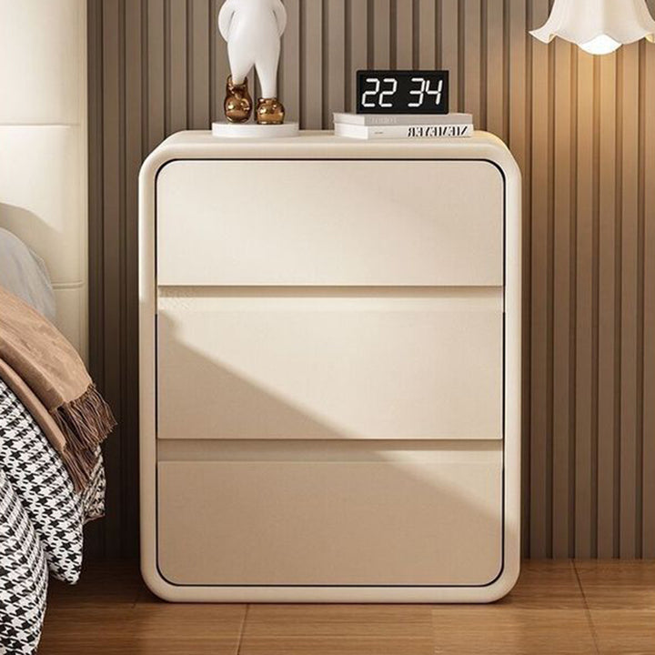 Modern Minimalist Rectangular Solid Wood Microfiber Leather Eco-Friendly Panel Nightstand 3-Drawer For Bedroom