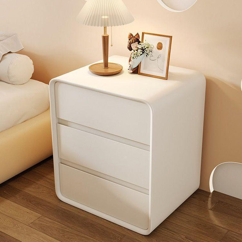 Modern Minimalist Rectangular Solid Wood Microfiber Leather Eco-Friendly Panel Nightstand 3-Drawer For Bedroom