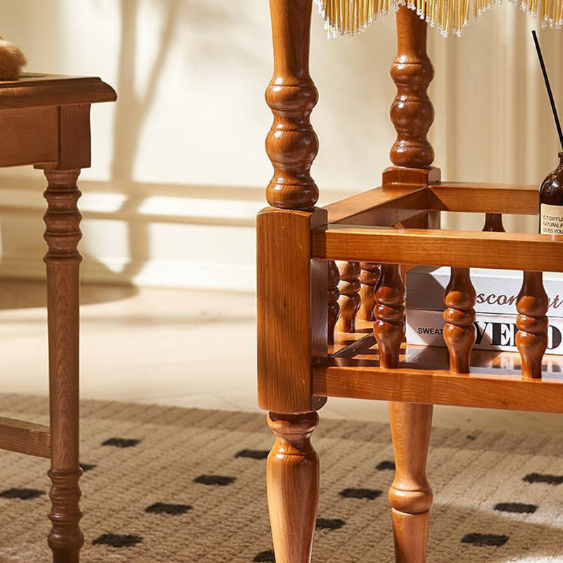 Traditional Vintage Round Solid Wood Multi-Layer Panel Solid Wood Side Table 2-Tier 4-Leg For Living Room