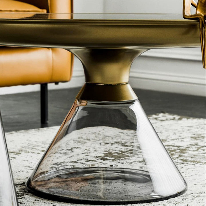 Modern Luxury Round Tempered Glass Metal Coffee Table Geometric Design For Living Room