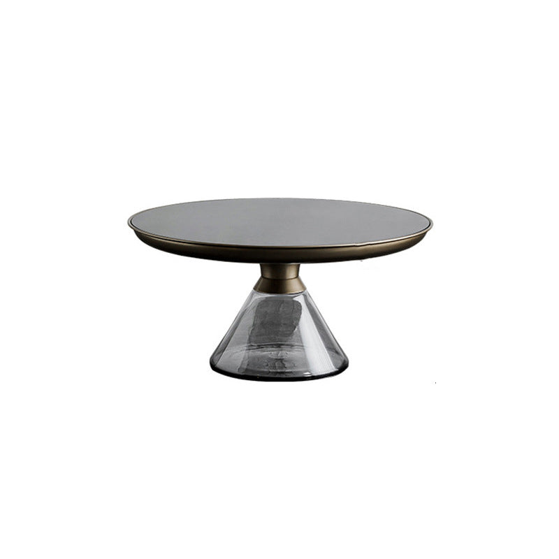Modern Luxury Round Tempered Glass Metal Coffee Table Geometric Design For Living Room